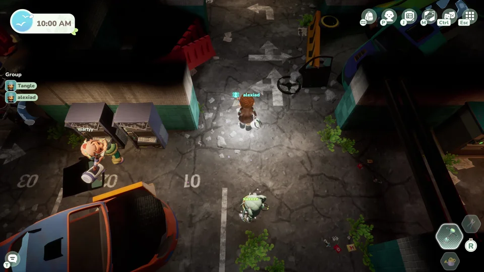 A group of players in a dark room seen from above